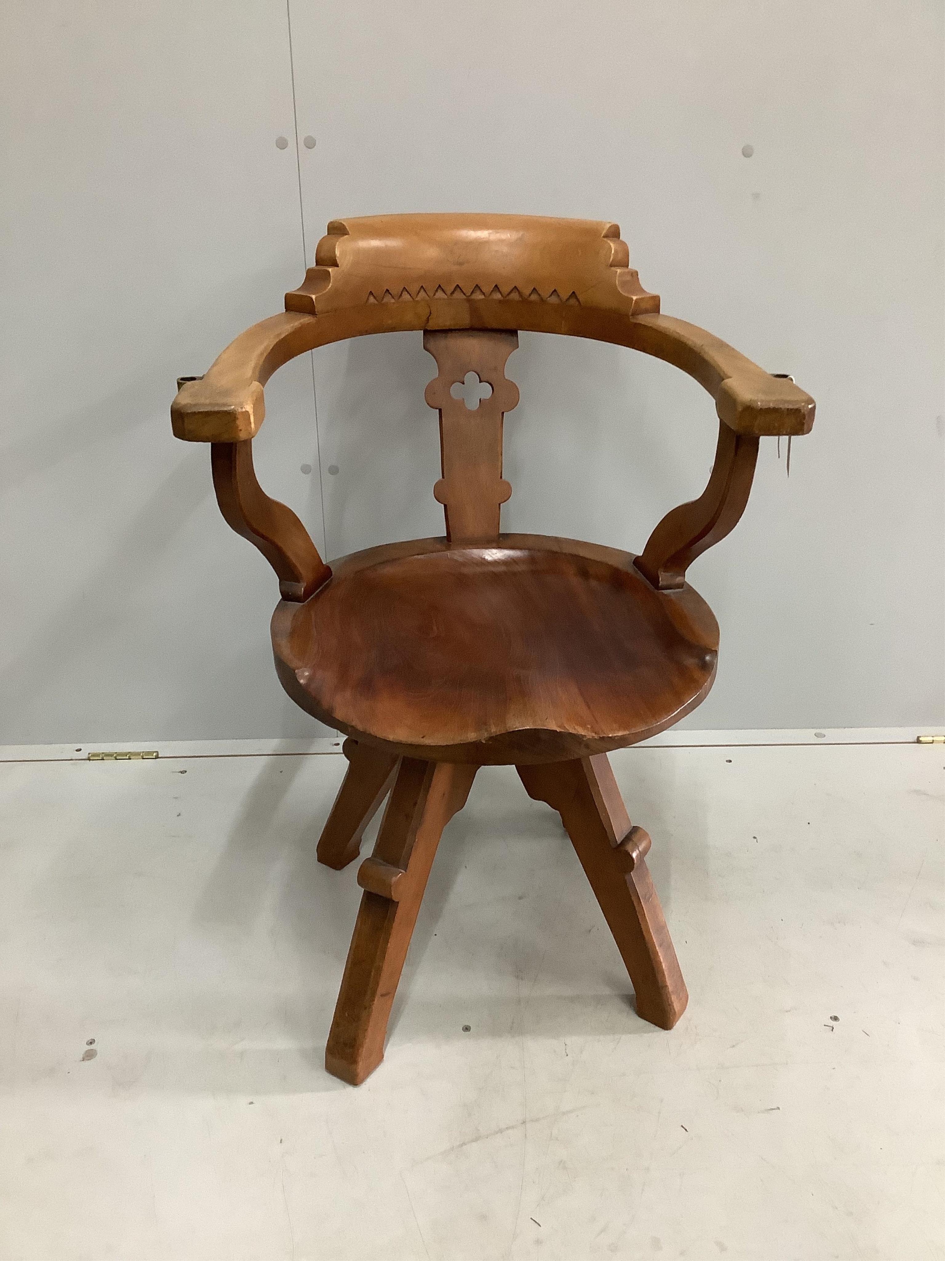 A Victorian walnut swivel desk chair, width 61cm, depth 50cm, height 86cm